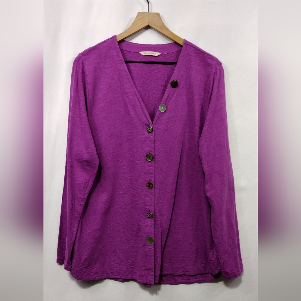 Soft Surroundings Asymmetrical Button Top Women's XL Purple Boho Retro 90s Y2K